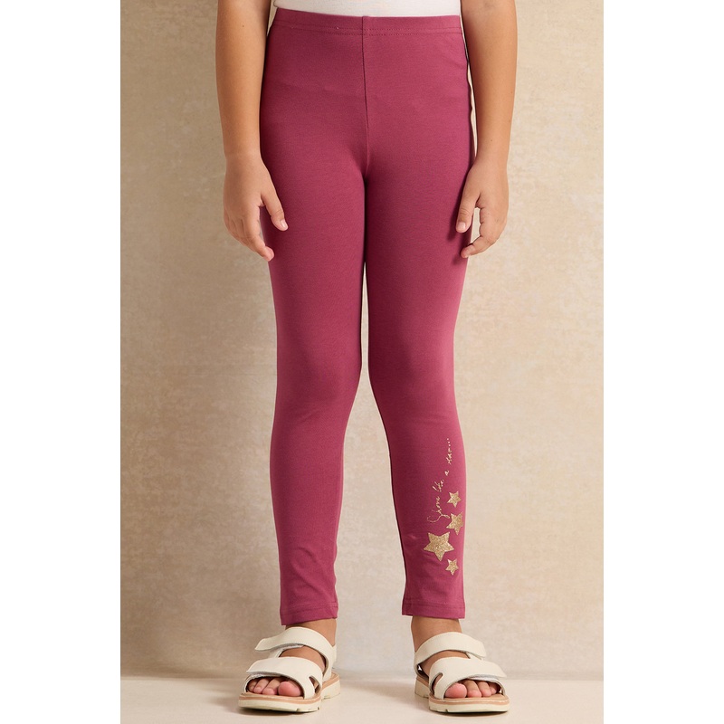 Girls Burgundy Printed Leggings