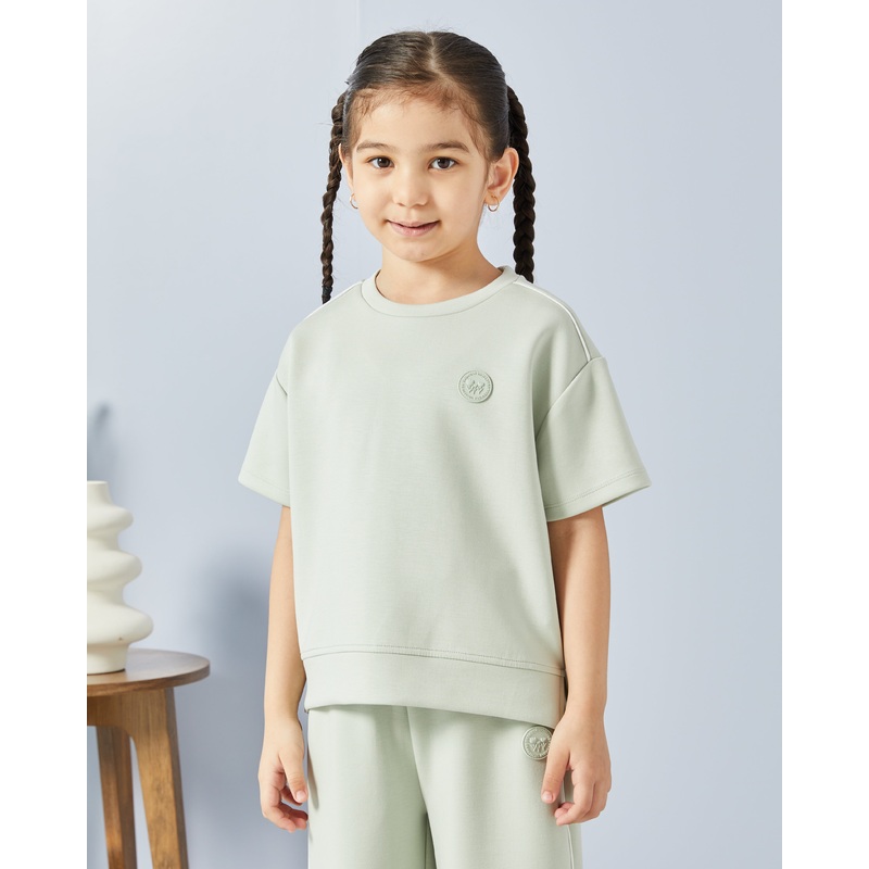 Girls Green Modal Drop Shoulder T-Shirt