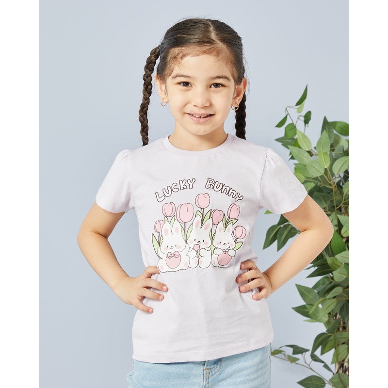 Girls Lilac Bunny Placement Print T Shirt