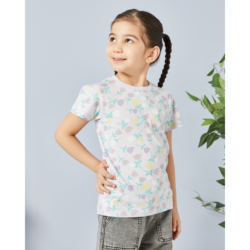 Girls Lilac Floral Print T Shirt