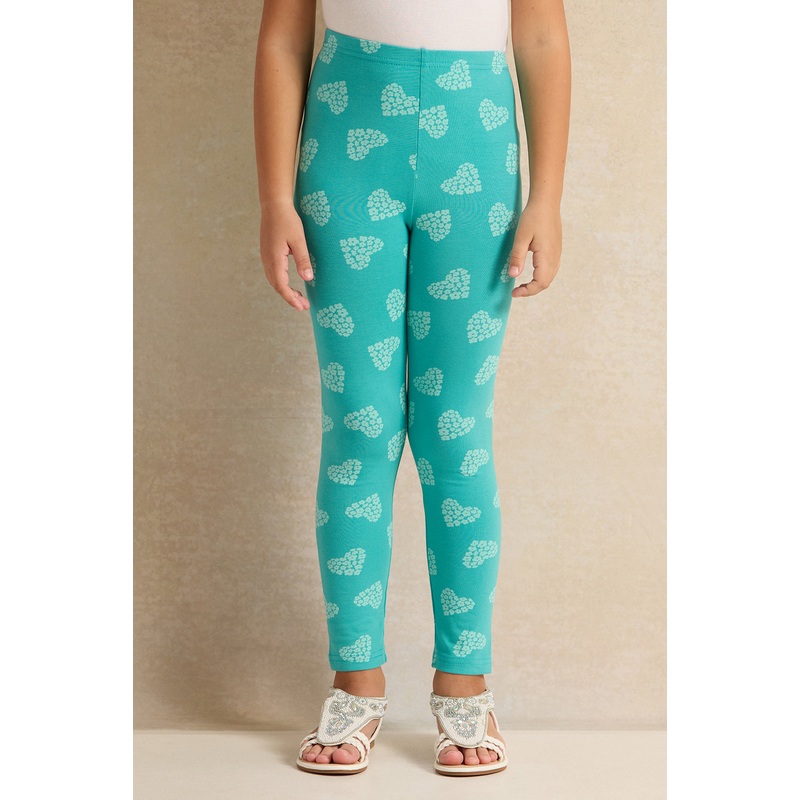 Girls Mint Heart Printed Leggings