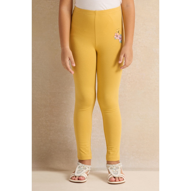 Girls Mustard Printed Leggings
