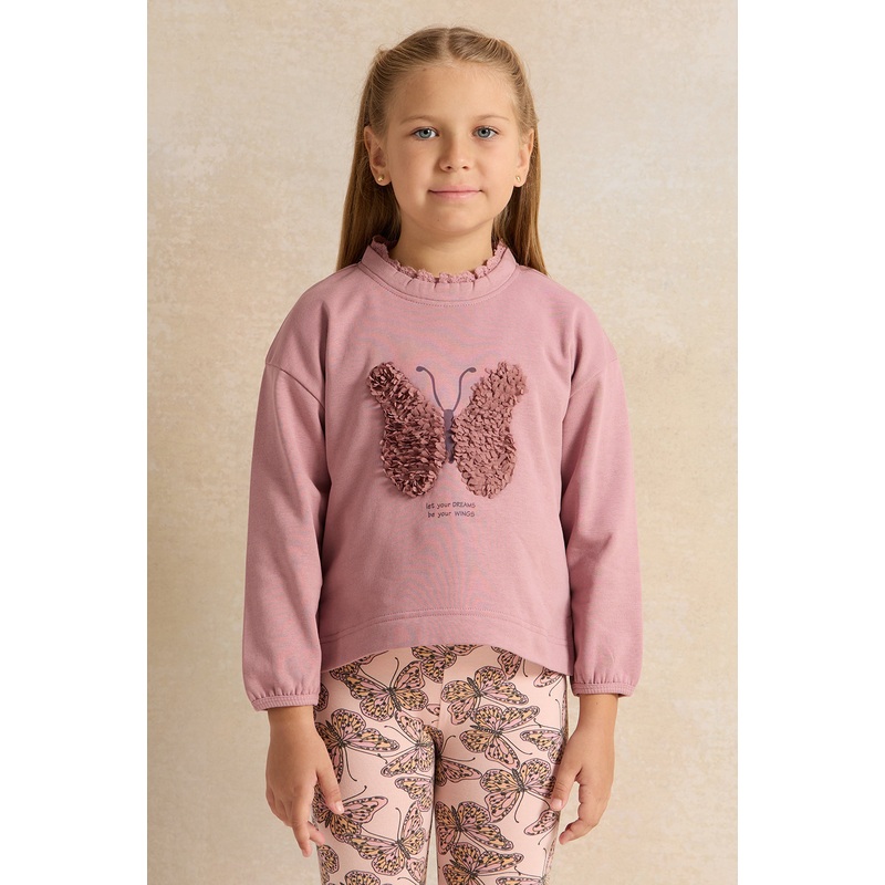 Girls Pink 3D Butterfly Embellishment Sweatshirt