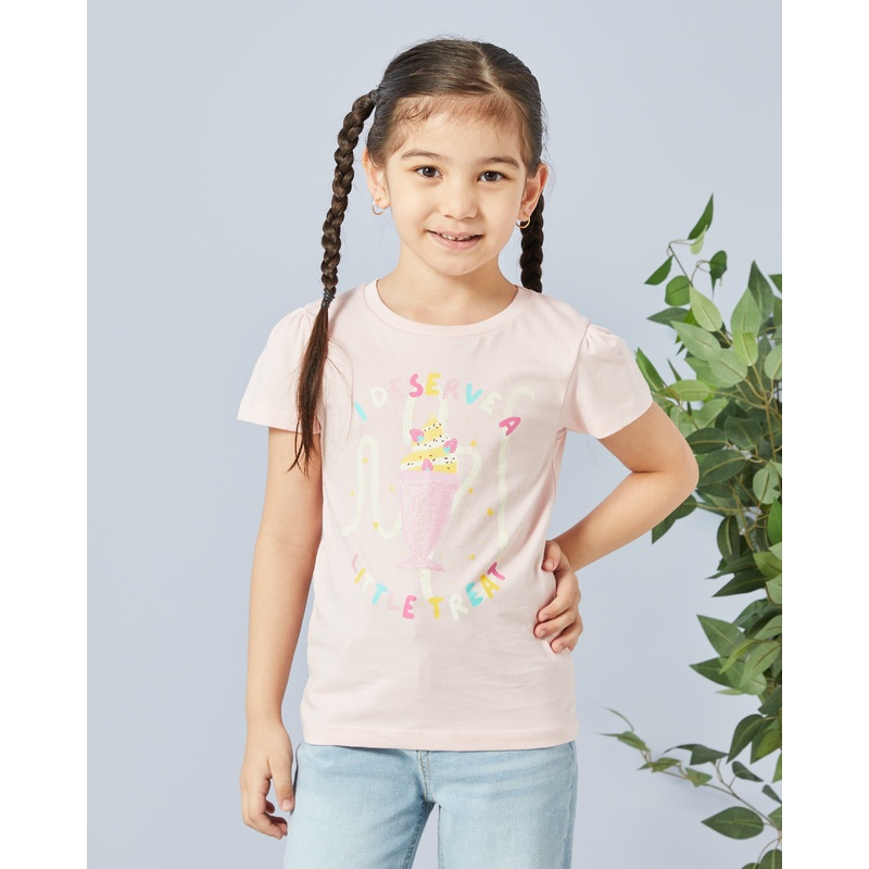 Girls Pink Ice Cream Placement Print T-Shirt