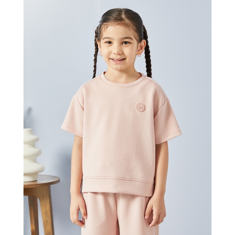 Girls Pink Modal Drop Shoulder T-Shirt