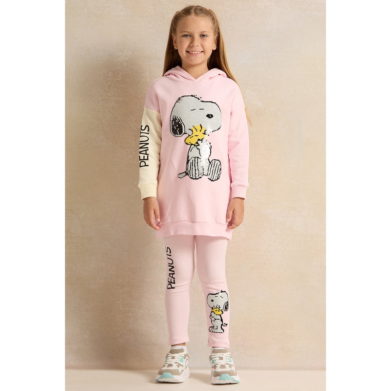 Girls Pink Peanut Placement Print Casual Set (2 Piece)