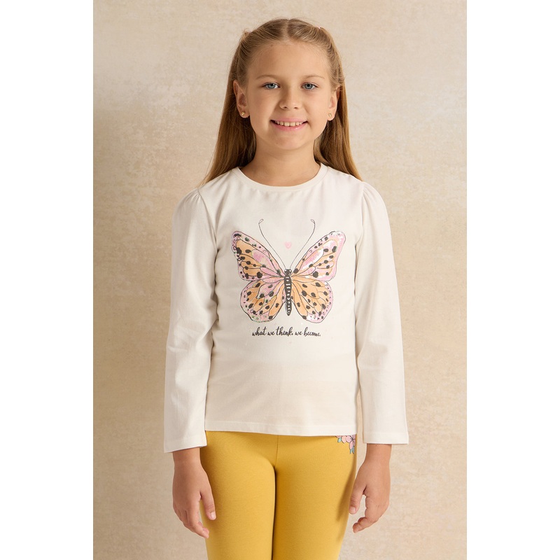 Girls White Butterfly Print T-Shirt