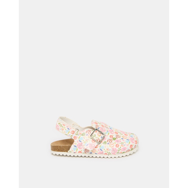 Infant Girls White Printed Mule
