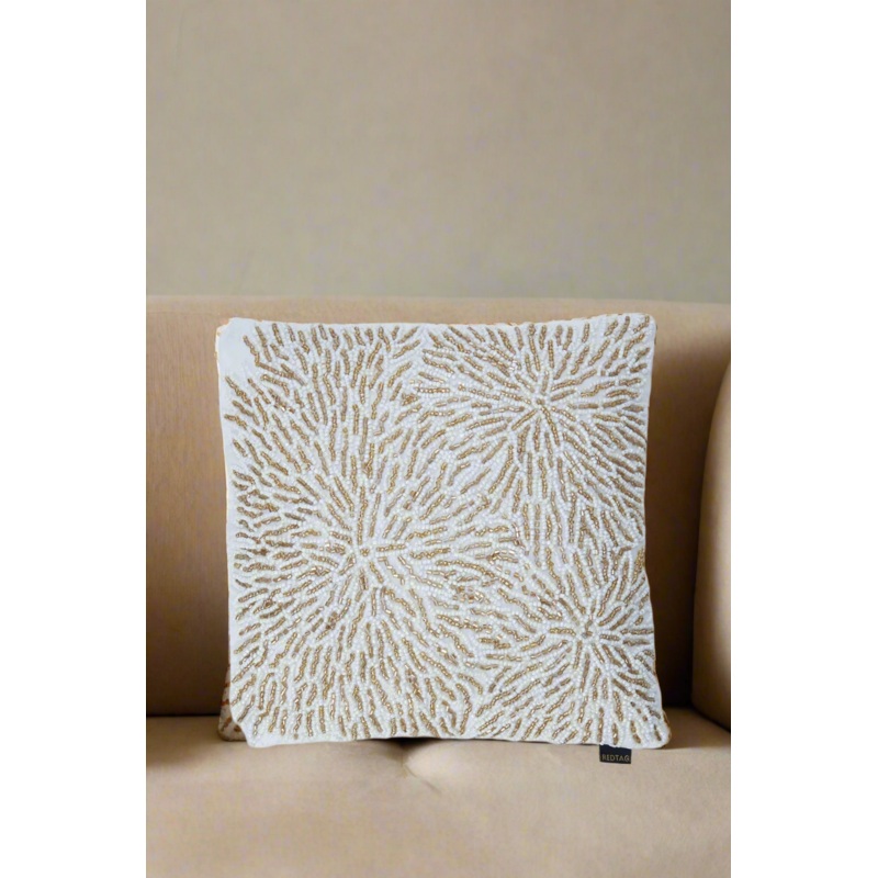 Ivory And Gold Beaded Cushion