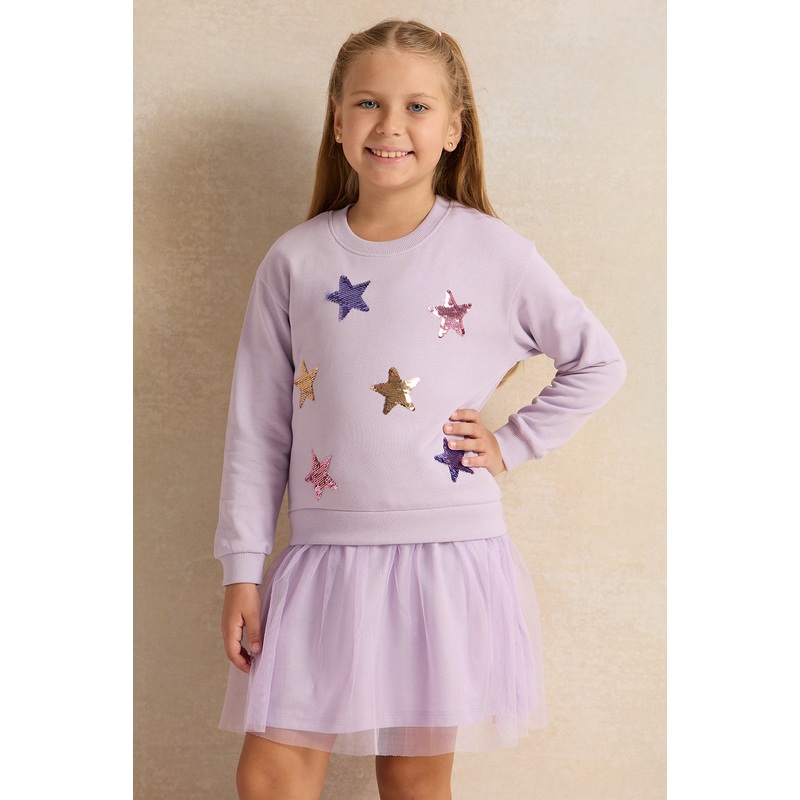 Lilac Knit Dress With Stars Sequins