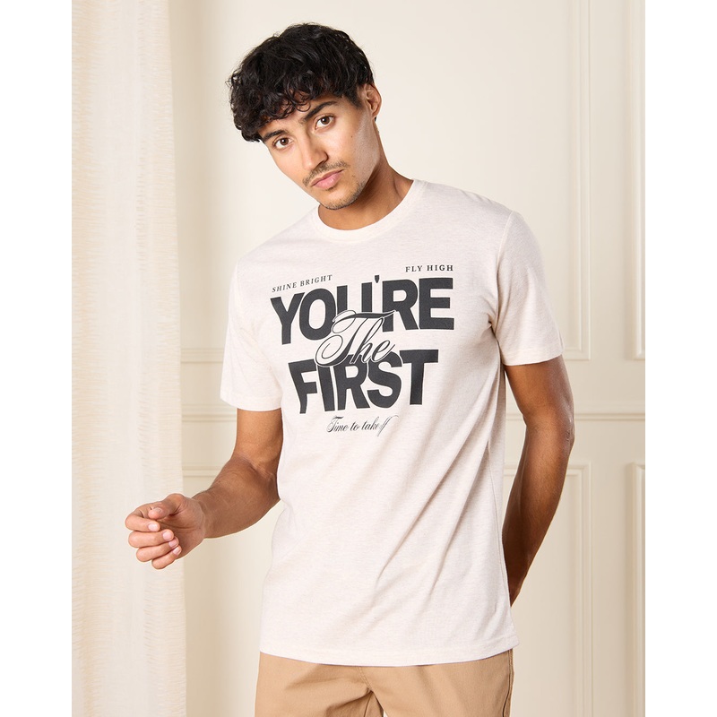 Men Beige You’re The First Print T-Shirt