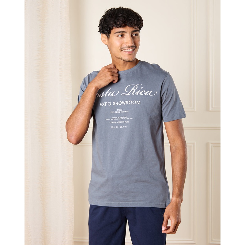 Men Blue Costa Rica Print T-Shirt