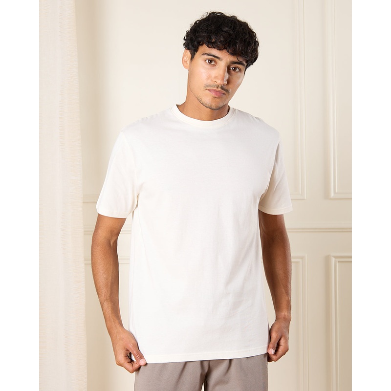 Men Ivory Solid T-Shirt|Small|Medium|Large|X-Large|XX-Large