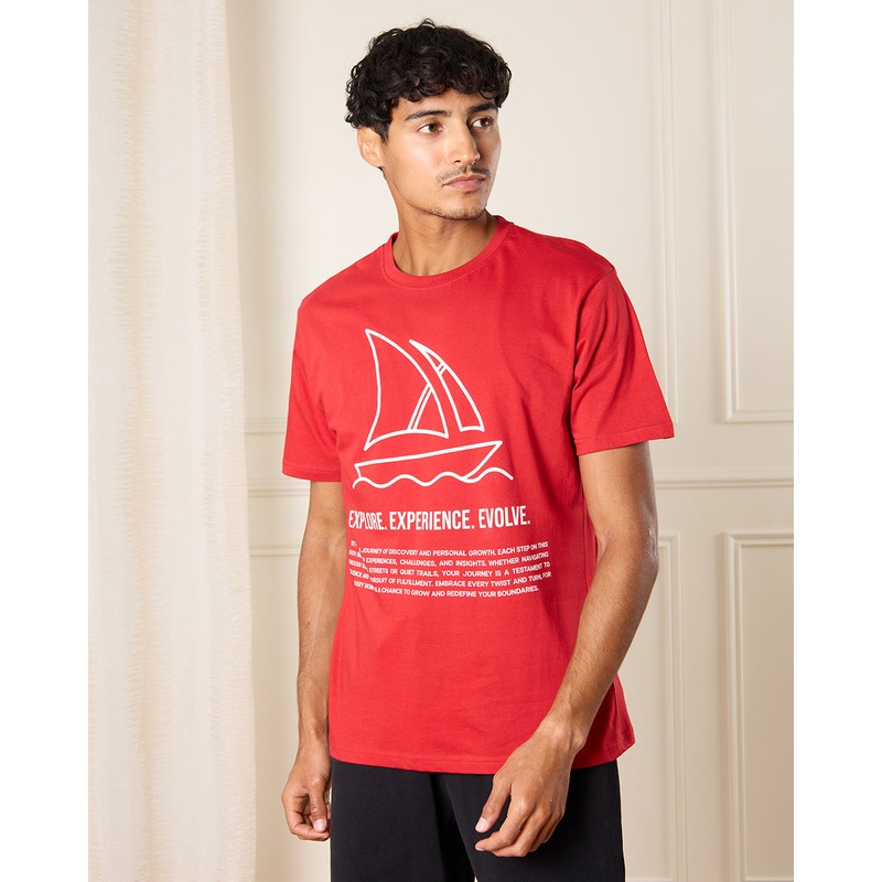 Men Red Explore Print T-Shirt|Small|Medium|Large|X-Large|XX-Large