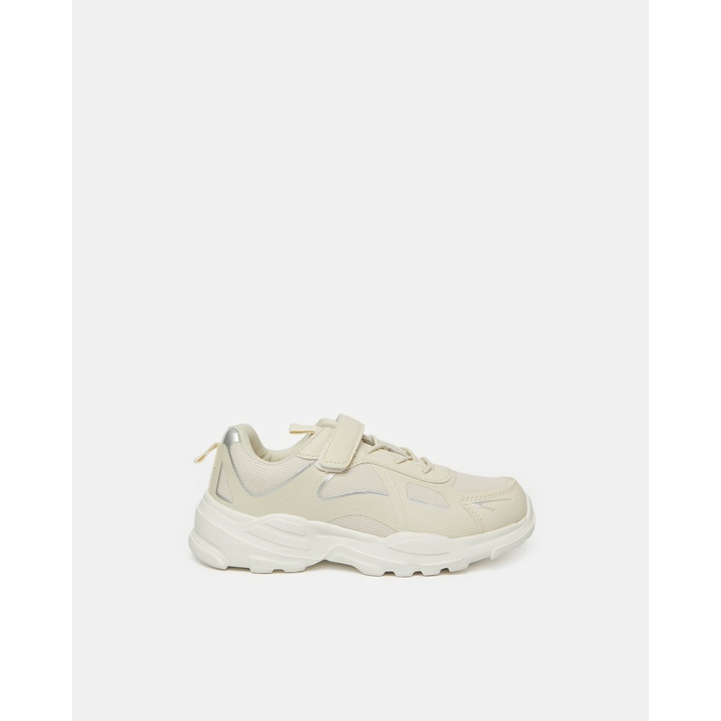 Senior Girls Beige Velcro Sneakers