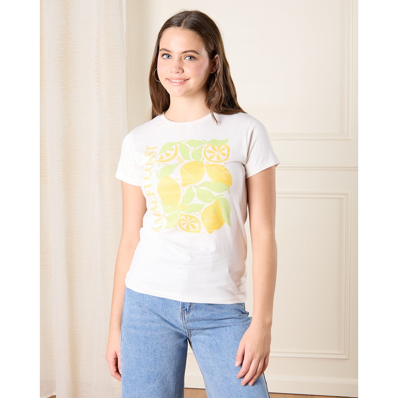 Senior Girls Yellow Lemon Print T-Shirt
