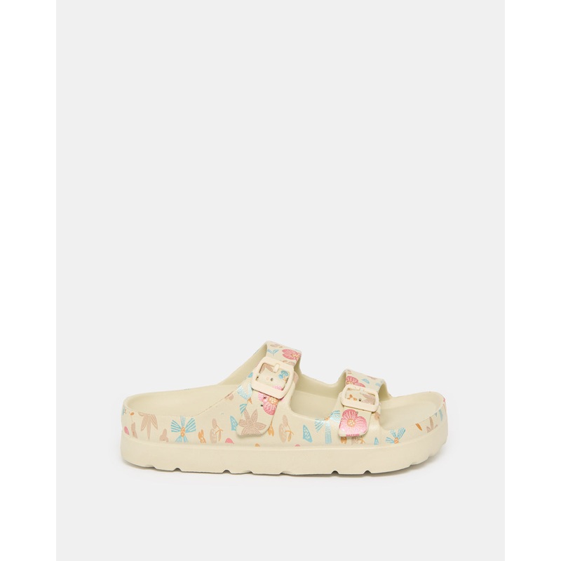 Women Beige Printed Buckle Trim Slide