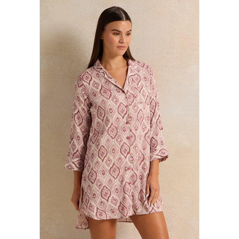 Women Purple Paisley Tunic Nightshirt