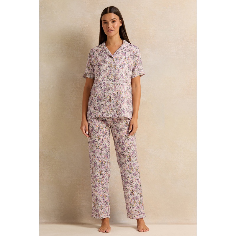 Women Purple Printed Short Sleeve Pyjama Set (2 Piece)