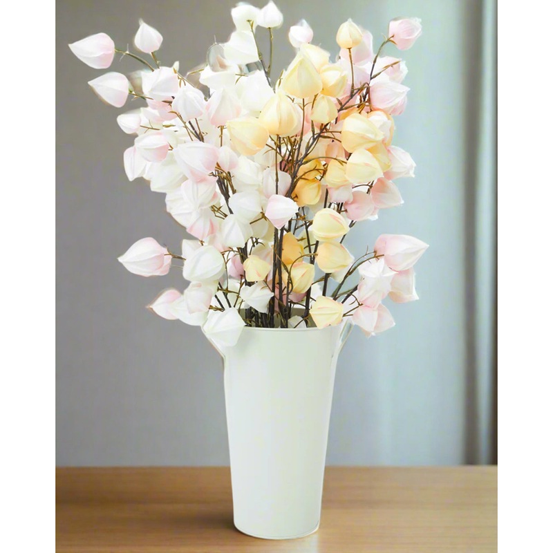 Cream Artificial Cotton Flower In Metal Vase
