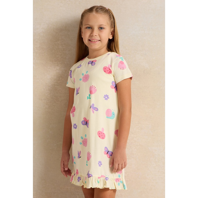 Girls Yellow Printed Nightshirt