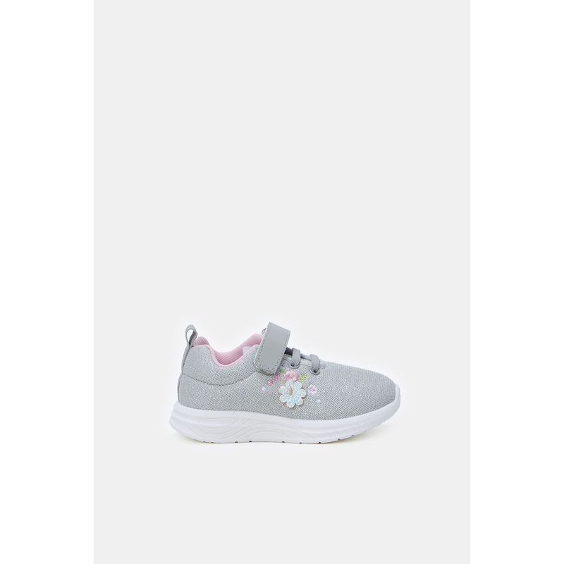 Infant Girls Grey Floral Embellished Trainer