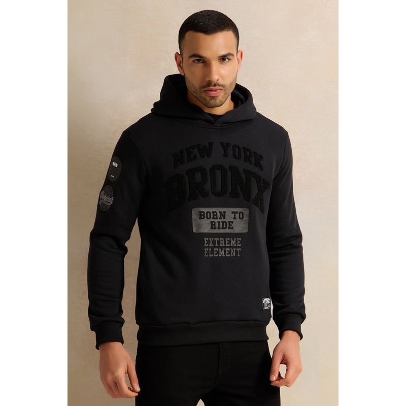 Men Black Printed Hooded Sweatshirt