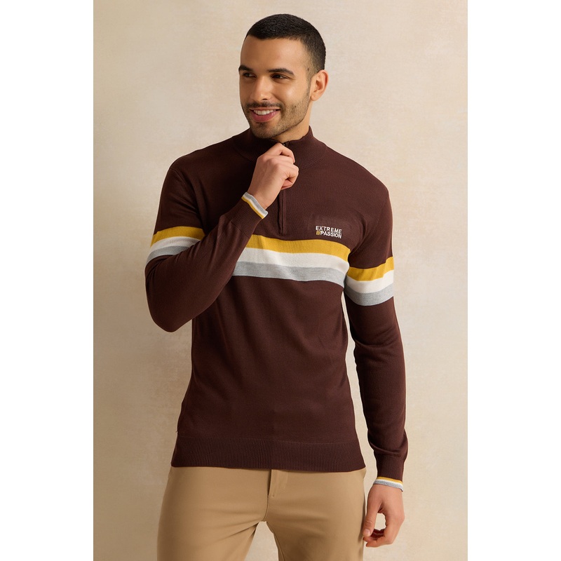 Men Brown Striped Sweater|Small|Medium|Large|X-Large|XX-Large
