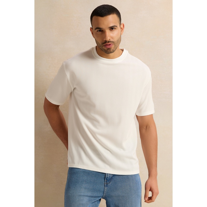 Men Ivory Jacquard T-Shirt|Small|Medium|Large|X-Large|XX-Large