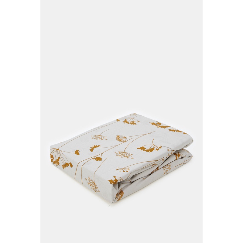 Mustard Flower Printed Fitted Sheet (King Size)