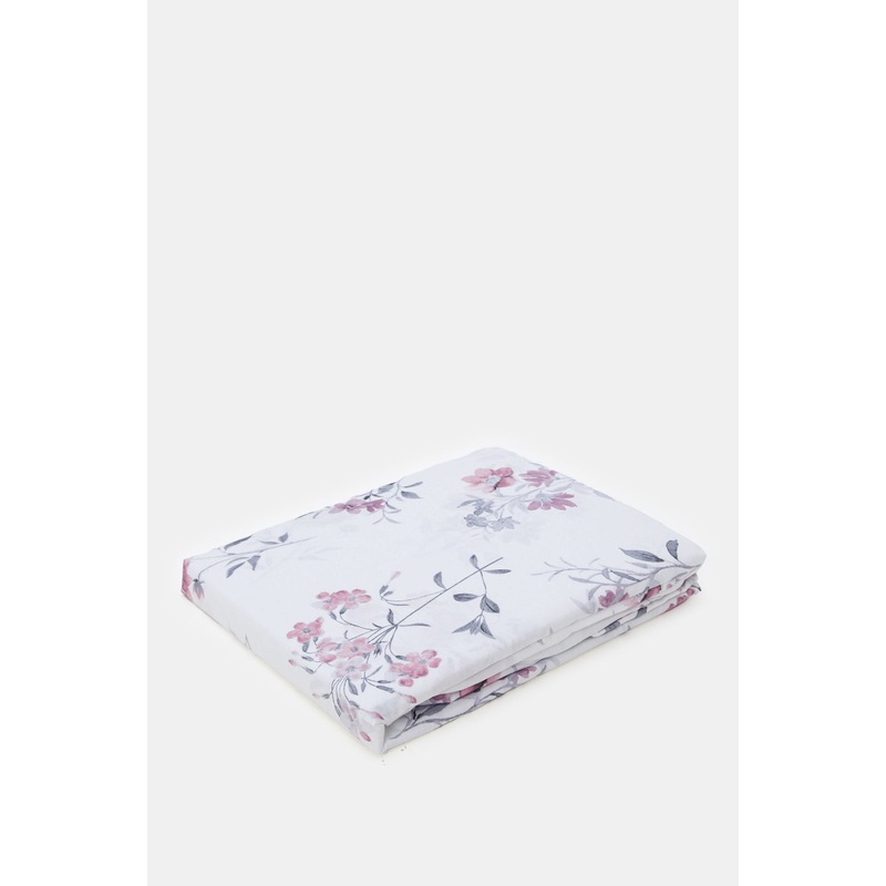 White And Pink Floral Printed Fitted Sheet (Single Size)