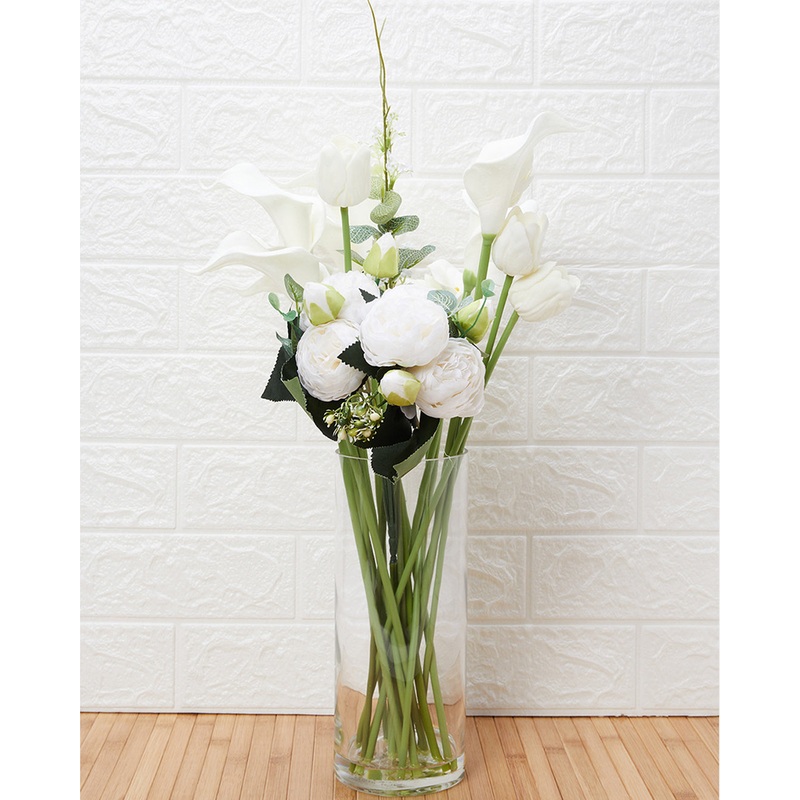 White Artificial Lily In Glass Vase