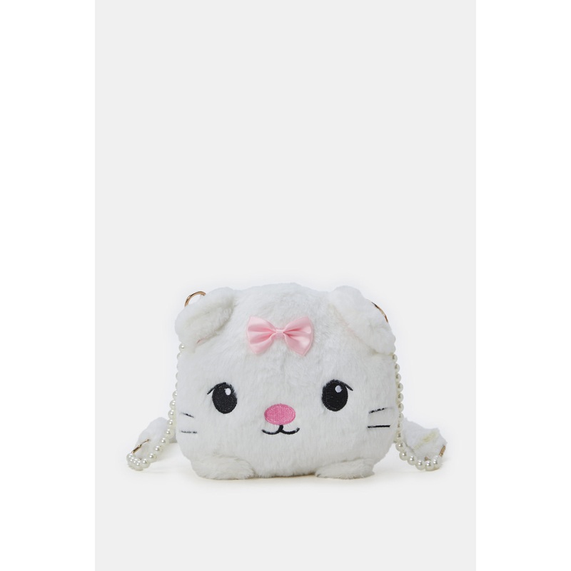 White Character Faux Fur Backpack