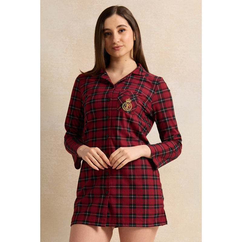 Women Burgundy Flannel Nightshirt