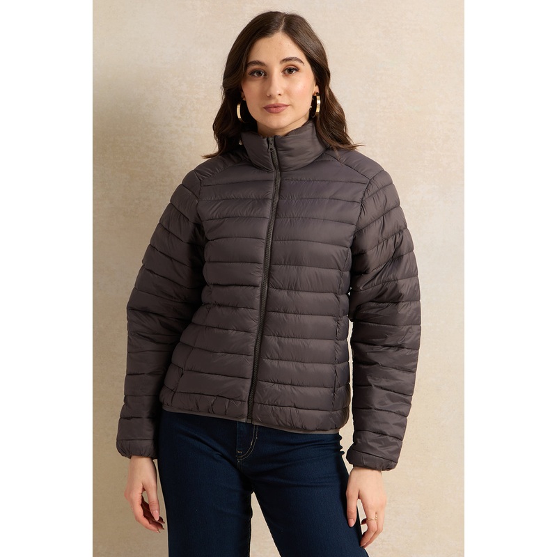 Women Charcoal Textured Jacket