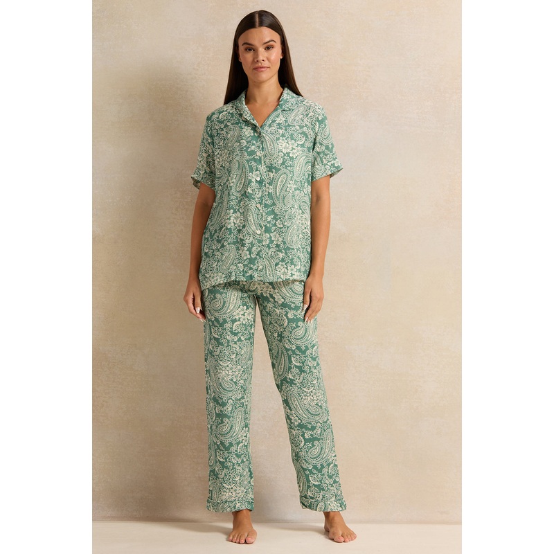 Women Green Printed Short Sleeve Pyjama Set (2 Piece)