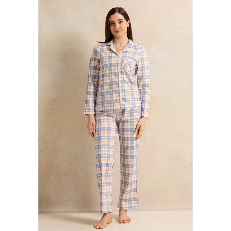 Women Multicolour Flannel Checkered Pajama Set (2 Piece)
