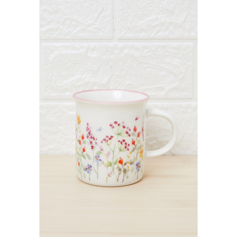 White And Pink Floral Printed Mug