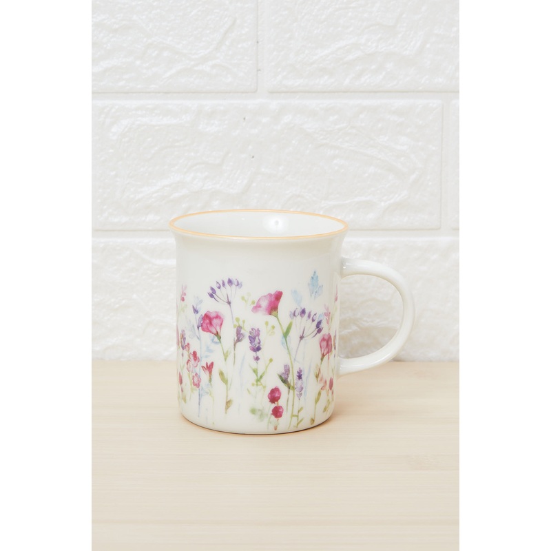 White And Yellow Floral Printed Mug