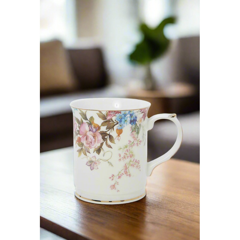 White Floral Print Mug (14Oz)