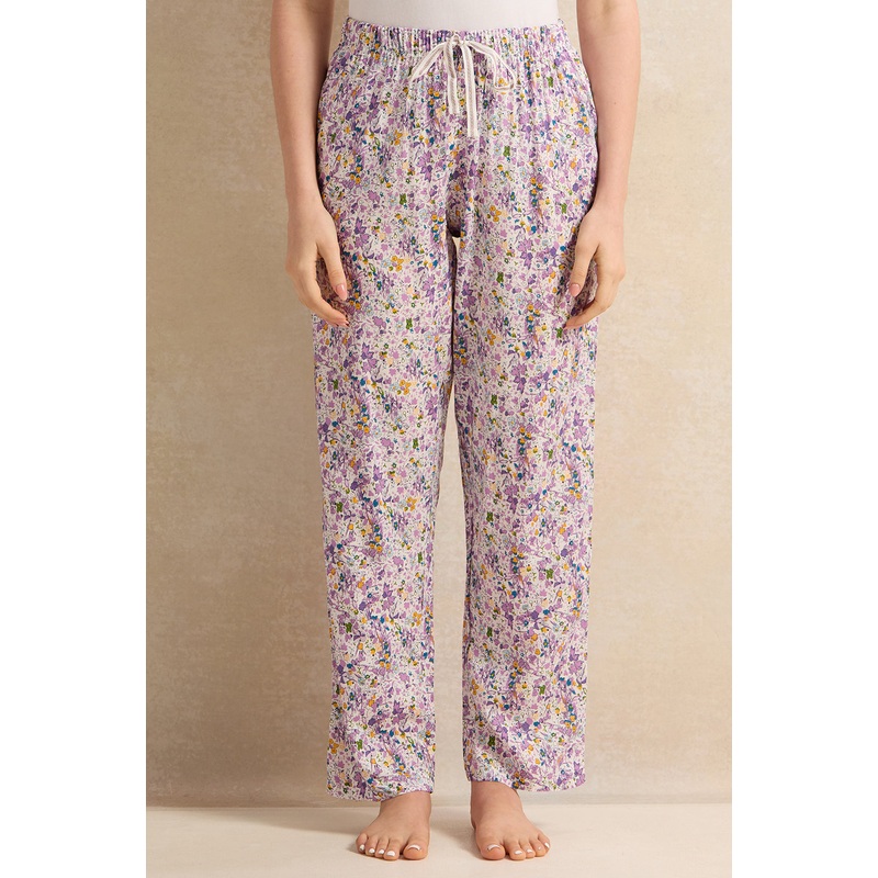 Women Lilac And White Printed Pyjama Bottom