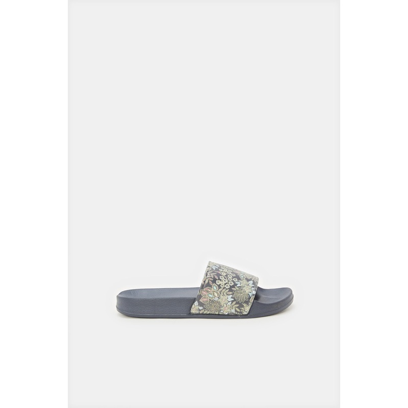 Women Navy Floral Printed Slide