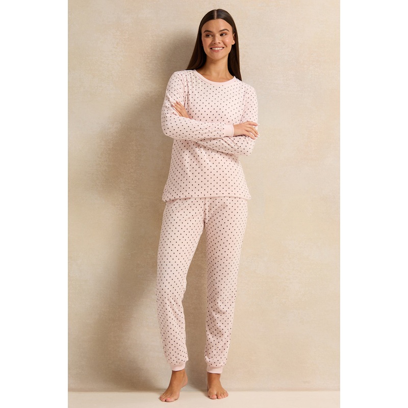 Women Pink Dotted Pajama Set (2 Piece)