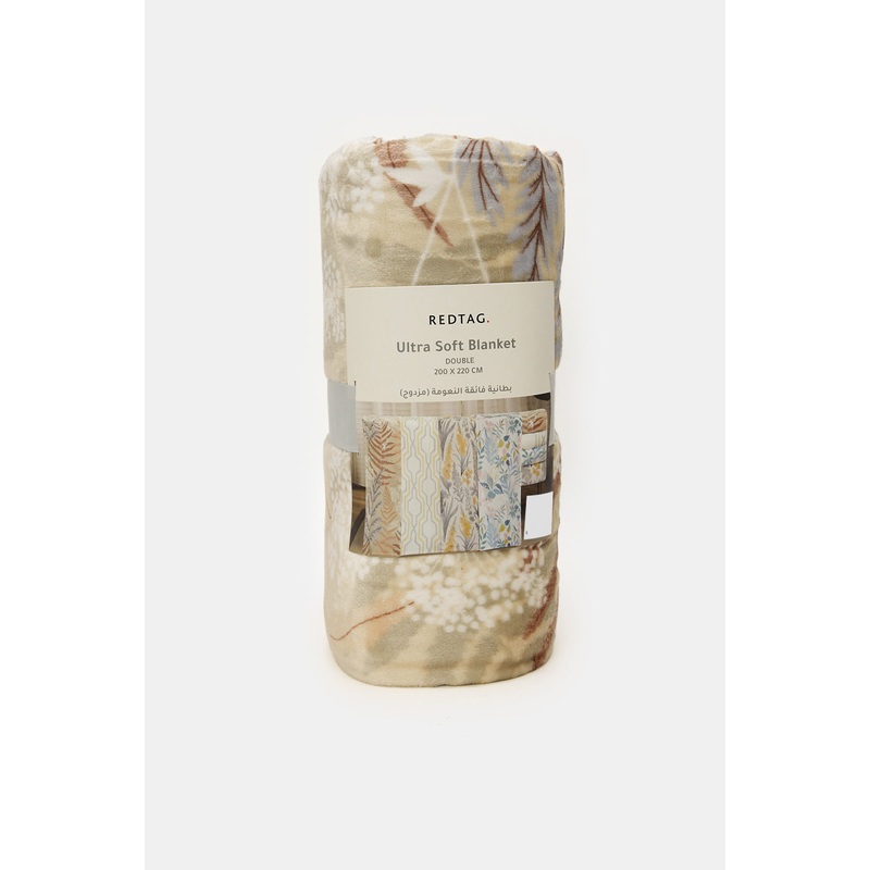 Beige Leaves Printed Flannel Blanket (Double Size)