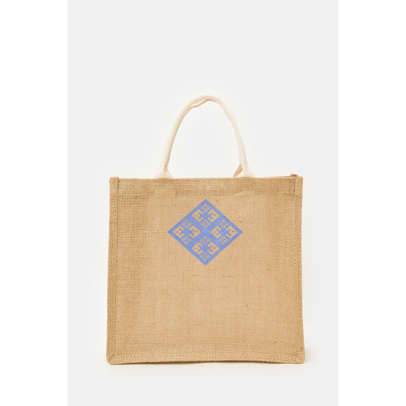 Beige Printed Shopping Bag