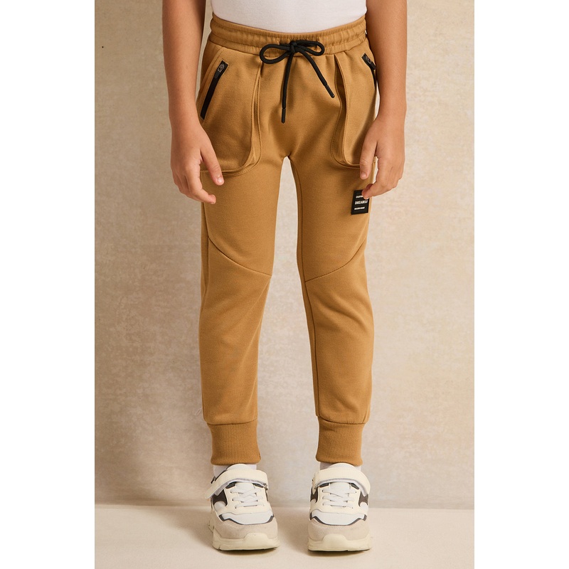 Boys Beige Zip Pocket Track Pants