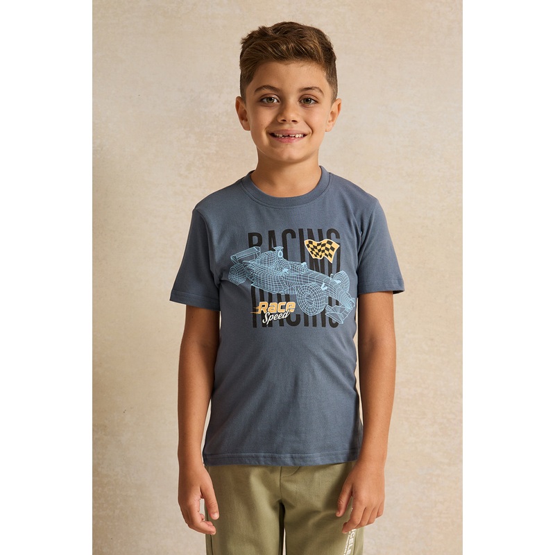 Boys Blue Racing Printed T-Shirt