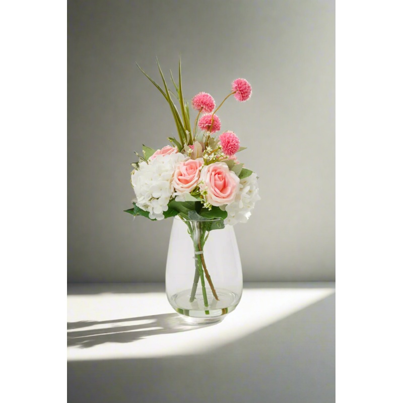 Cream Artificial Mix Flower In Glass Vase