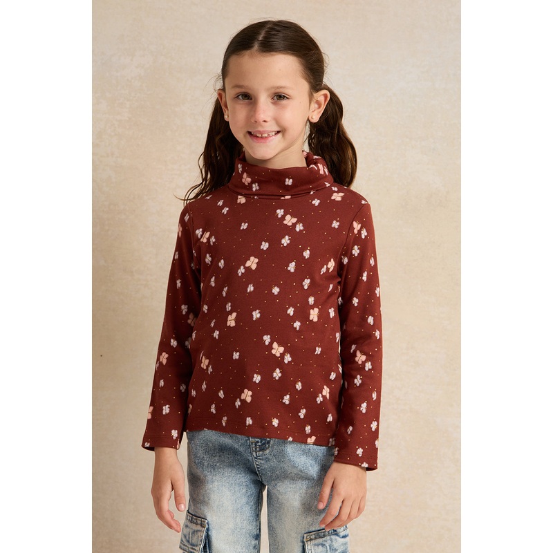 Girls Brown And Pink Printed T-Shirt Set (2 Piece)