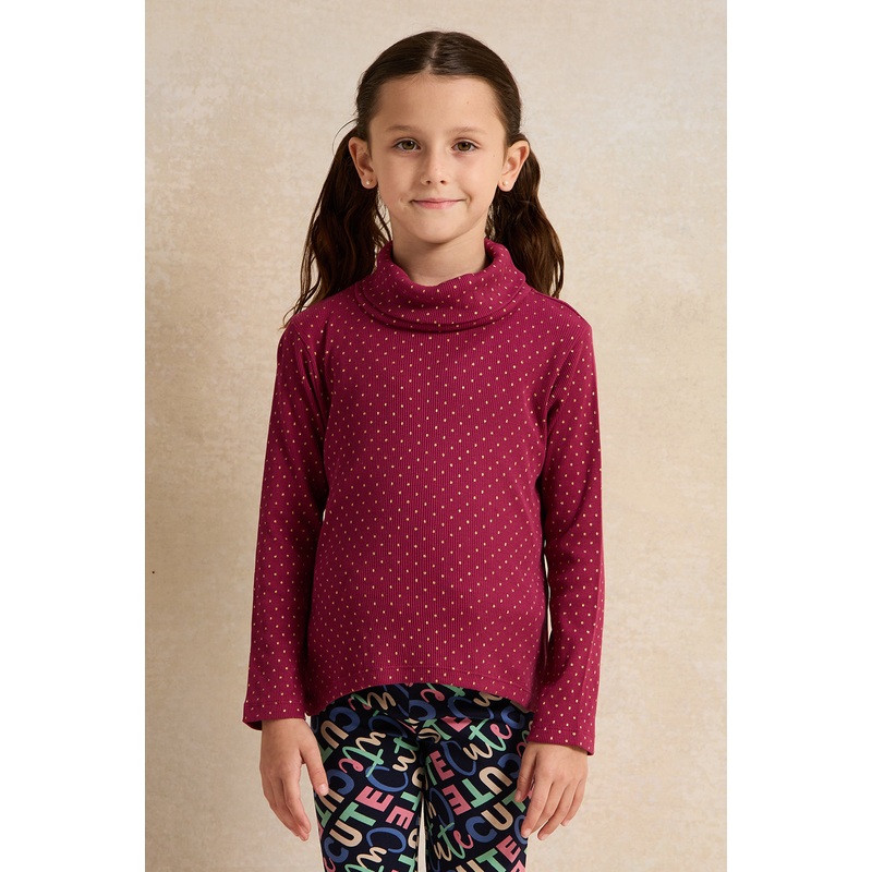 Girls Pink And Burgundy Ribbed T-Shirt Set (2 Piece)